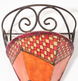 Moroccan Wall Sconce Iron and Hand-painted Parchment
