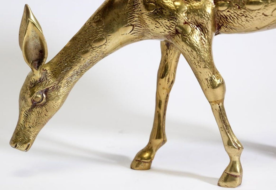 Hollywood Regency Cast Brass Standing Doe Sculpture, 1960s