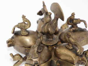 Antique Hindu Brass Box with Peacocks and Elephants