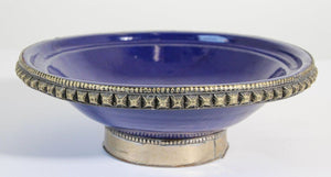 Cobalt Blue Moroccan Ceramic Bowl with Silver Overlay