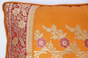 Silk Pillow Custom Made from a Wedding Orange Sari, India