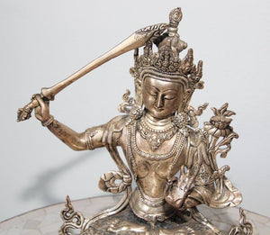 Silvered Metal Manjushri, Sino, Tibetan Buddhist Deity