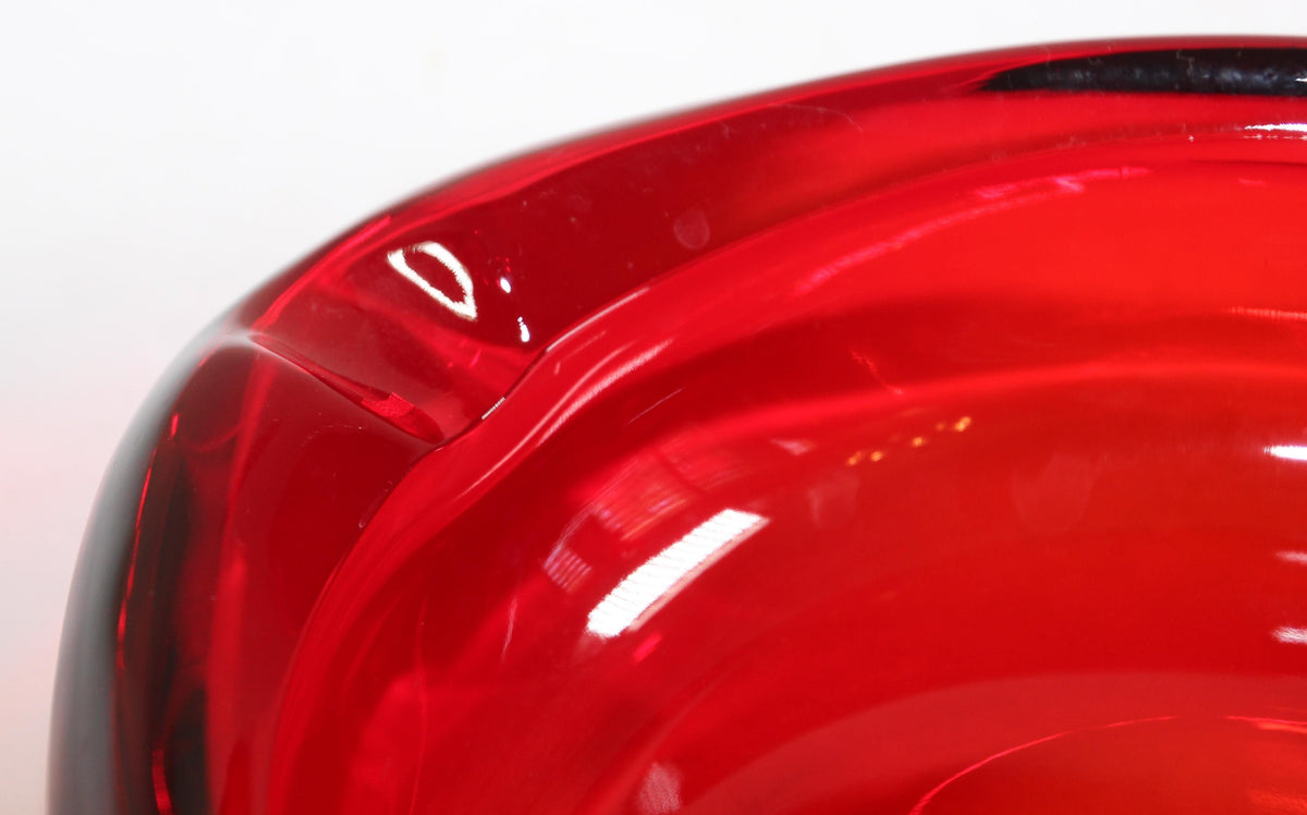 Vintage Mid-Century Glass Ashtray Ruby Red Triangular