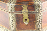 Large Asian Decorative Wooden Jewelry Box with Hammered Brass Metal Overlay