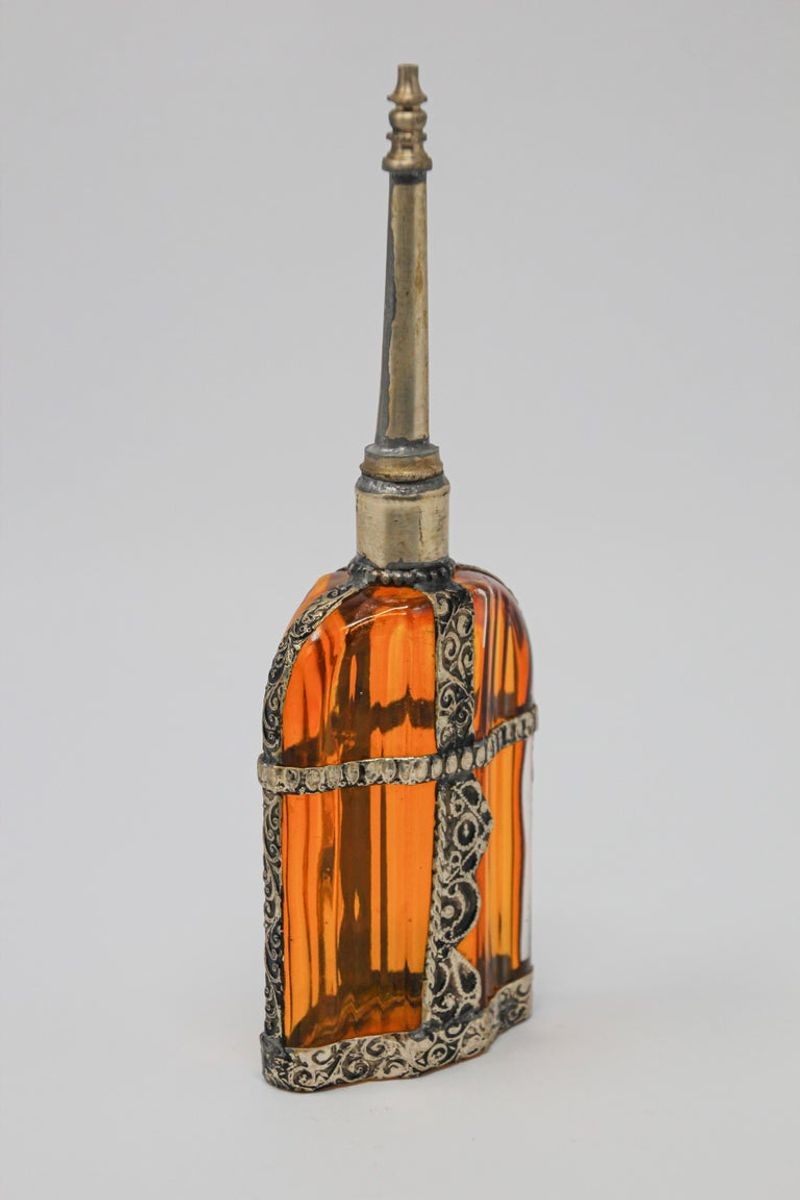 Moroccan Glass Perfume Bottle Sprinkler with Metal Overlay