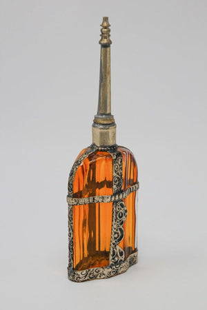 Moroccan Glass Perfume Bottle Sprinkler with Metal Overlay