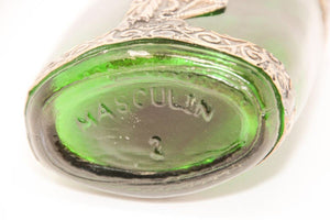 Moorish Green Glass Perfume Bottle Sprinkler with Embossed Metal Overlay