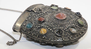 Vintage Sajai Metal and Agate Scroll Box Coin Purse, Handmade in India