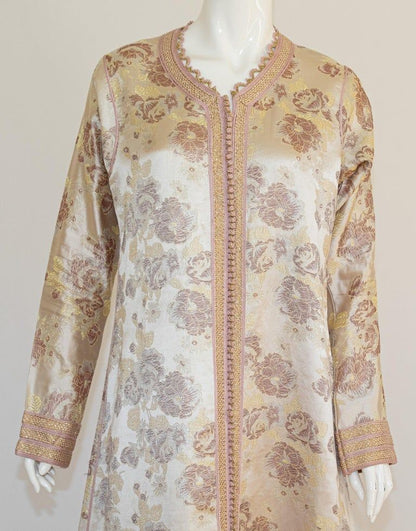 Vintage Moroccan Caftan Gold Damask Embroidered 1960s