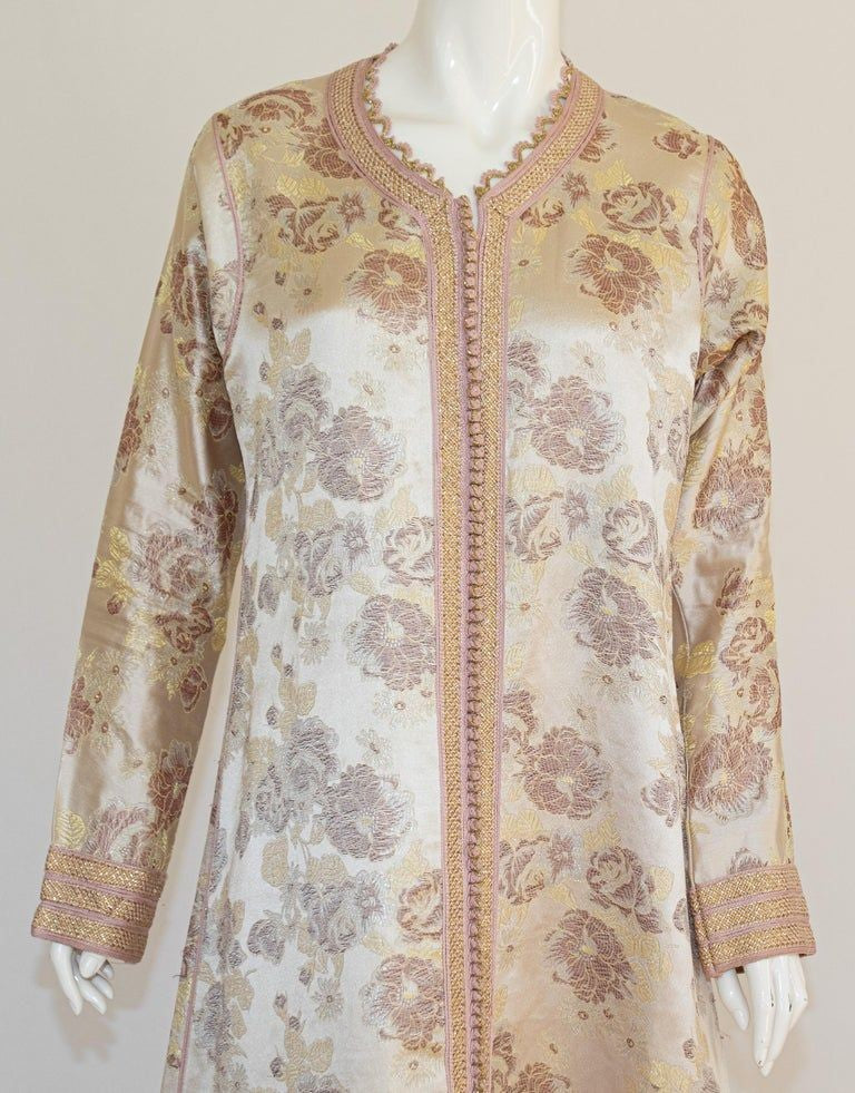 Moroccan Caftan Gold Damask Embroidered, Vintage, 1960s