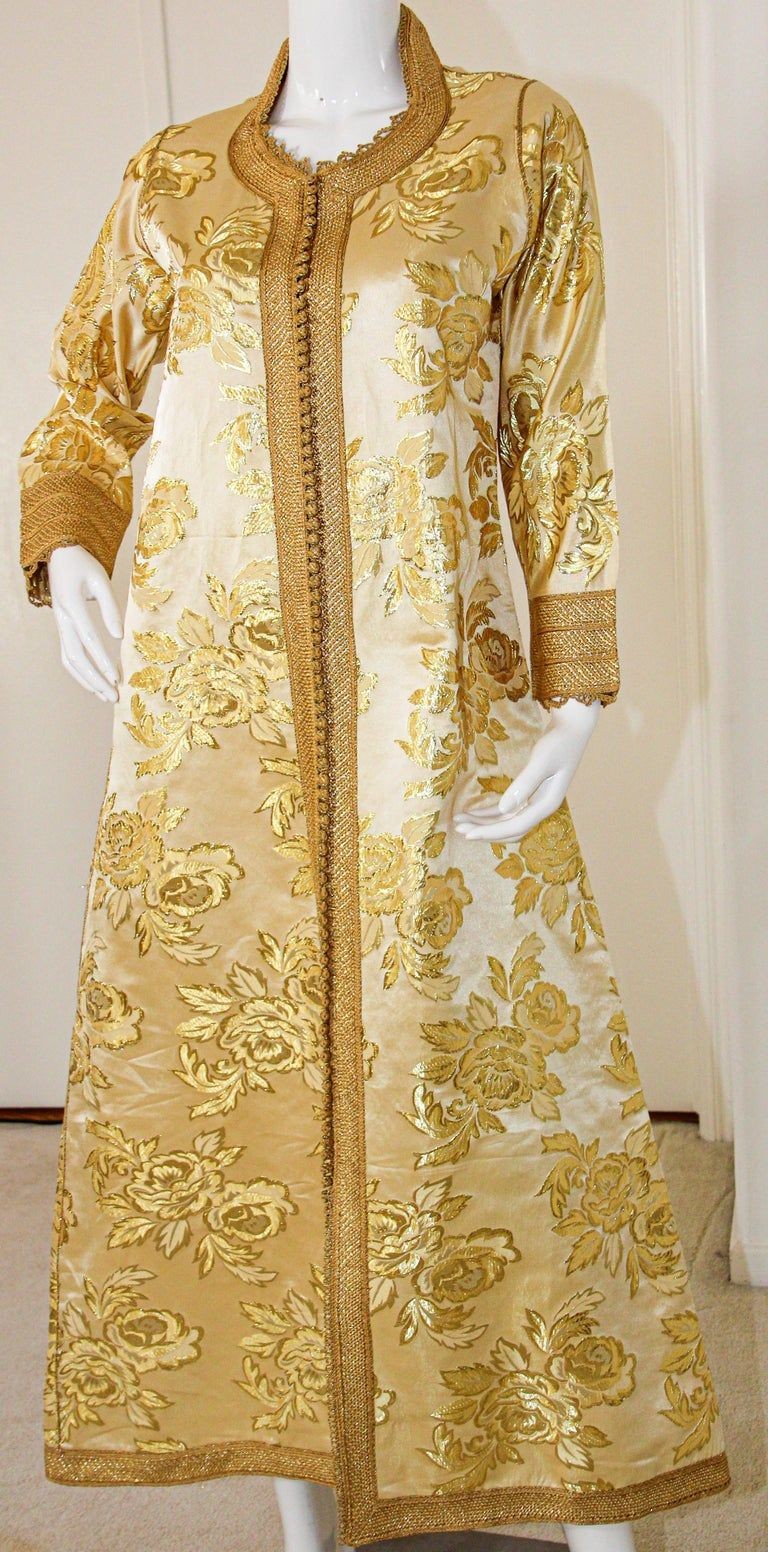 Moroccan Caftan Gold Damask Embroidered, Vintage, 1960s