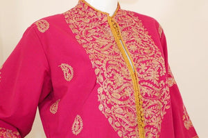 Vintage Moroccan Caftan Hot Pink with Gold, 1970's
