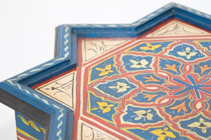 Moroccan Side Table Hand Painted Wood in Moorish Style 1960s