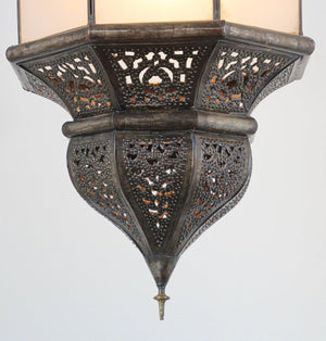 Moroccan Moorish Hanging Metal Lantern with Milky Glass