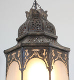 Moroccan Moorish Hanging Metal Lantern with Milky Glass