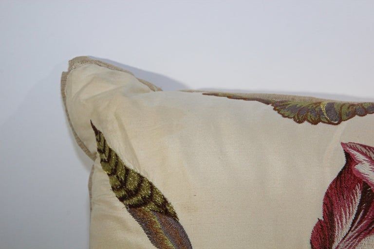 Vintage Throw Decorative Taffeta Pillow Embroidered with Flowers
