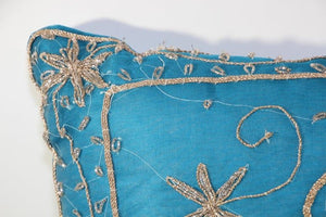 Moorish Throw Pillow Turquoise Embellished with Sequins and Beads