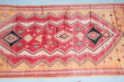 Vintage Moroccan Berber Rug in Saffron, Coral and Black, 71 x 145 in, 1960s