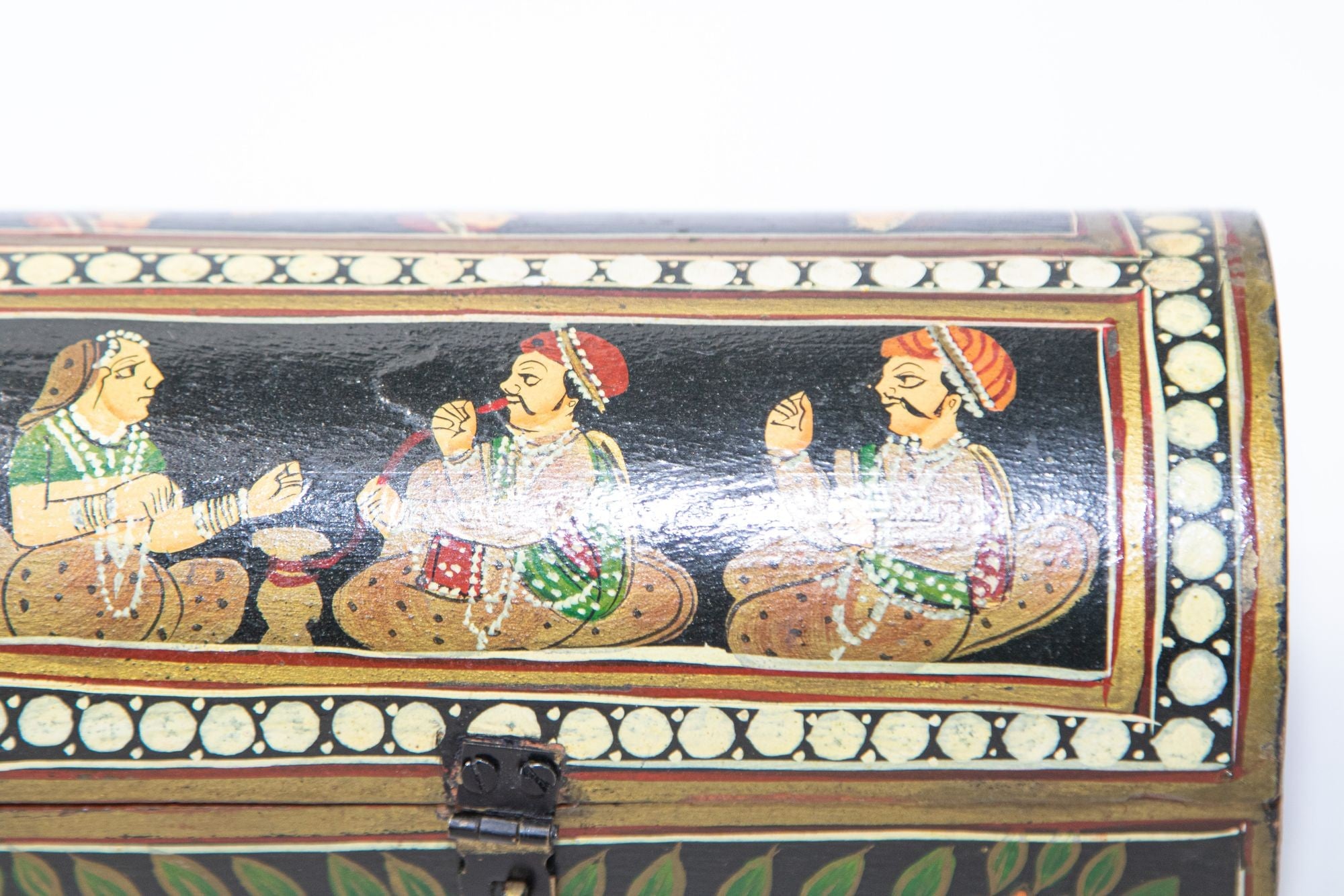 Indian Wood Pen Box with Hand Painted Figural Scenes