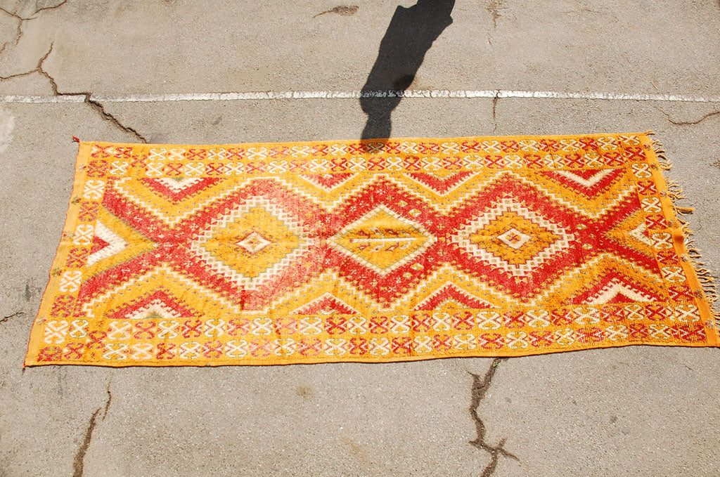 1960s Vintage Moroccan Rug Orange and Red Authentic Tribal Carpet