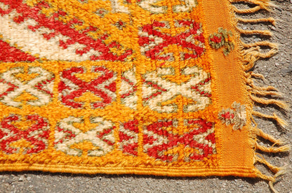 1960s Vintage Moroccan Rug Orange and Red Authentic Tribal Carpet