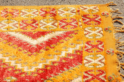1960s Vintage Moroccan Rug Orange and Red Authentic Tribal Carpet