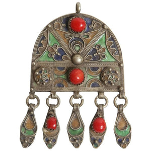 1940s Vintage Moroccan Fibula Pendant Brooch by Berber Women