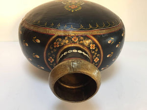 Metal Mughal Style Black Hand-Painted Water Jug Vase Rajasthan India