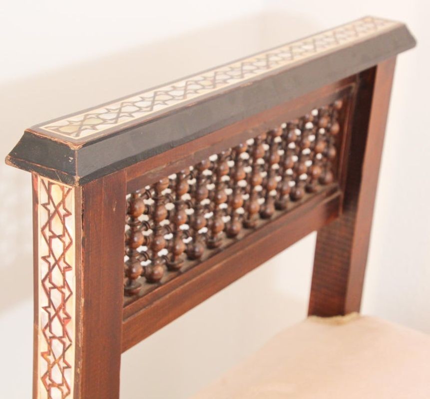 Antique Moroccan Benches with Mosaic White Shell Inlay a Pair