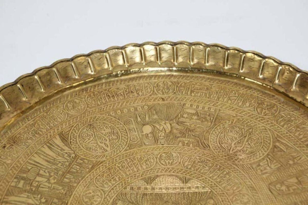 Middle Eastern Egyptian Antique Round Brass Tray - E-mosaik