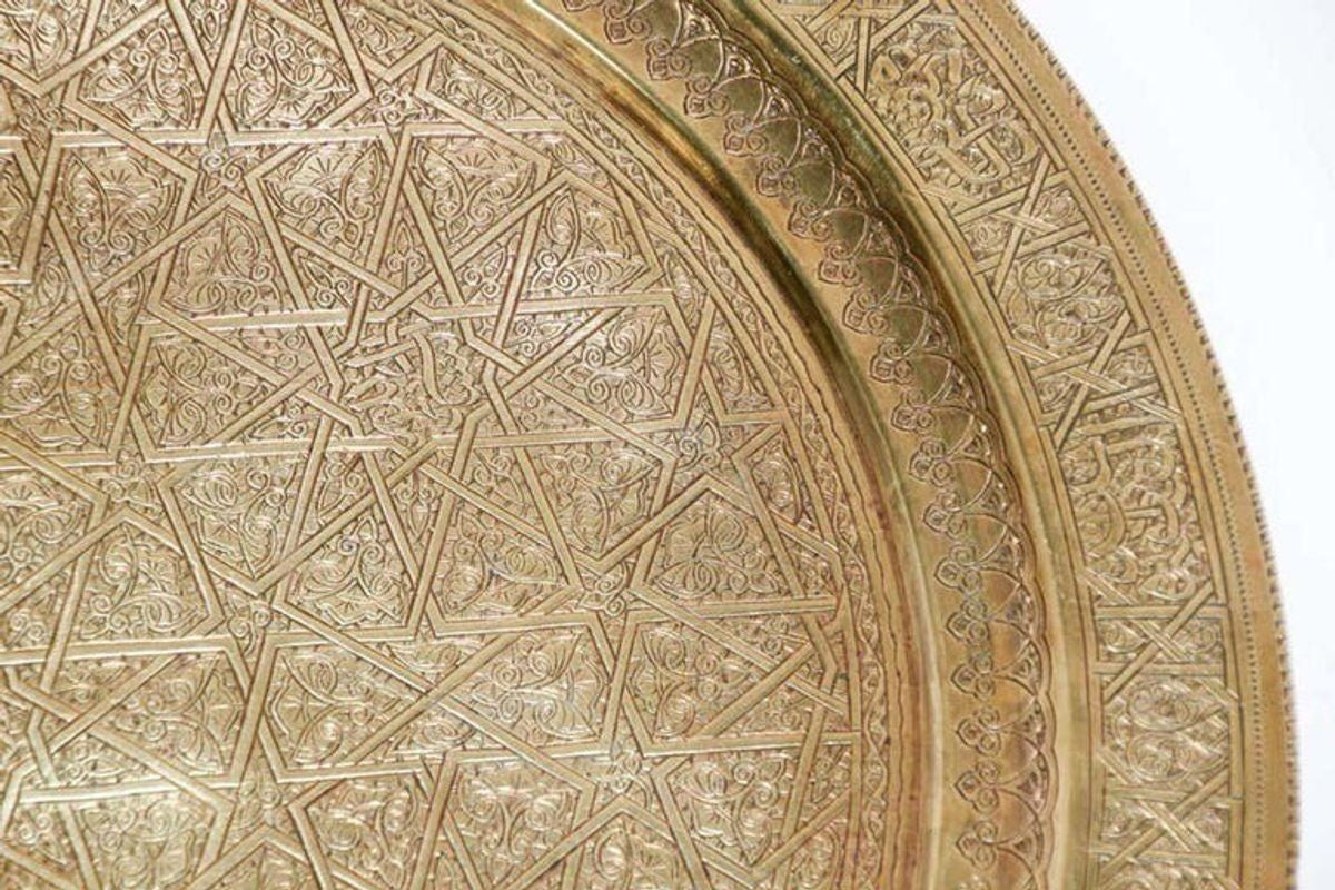 Middle Eastern Islamic Vintage Round Brass Hanging Tray 19 in. Diameter
