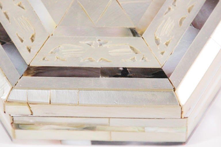 Handcrafted White Mother of Pearl Inlaid Moorish Octagonal Box