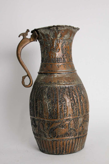 Antique 19th Century Moorish Tinned Copper Ewer, Hand-Hammered, Turkey