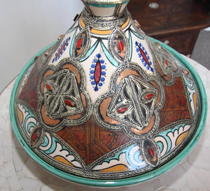 Moroccan Moorish Ceramic Bowl with Lid, Tajine from Fez