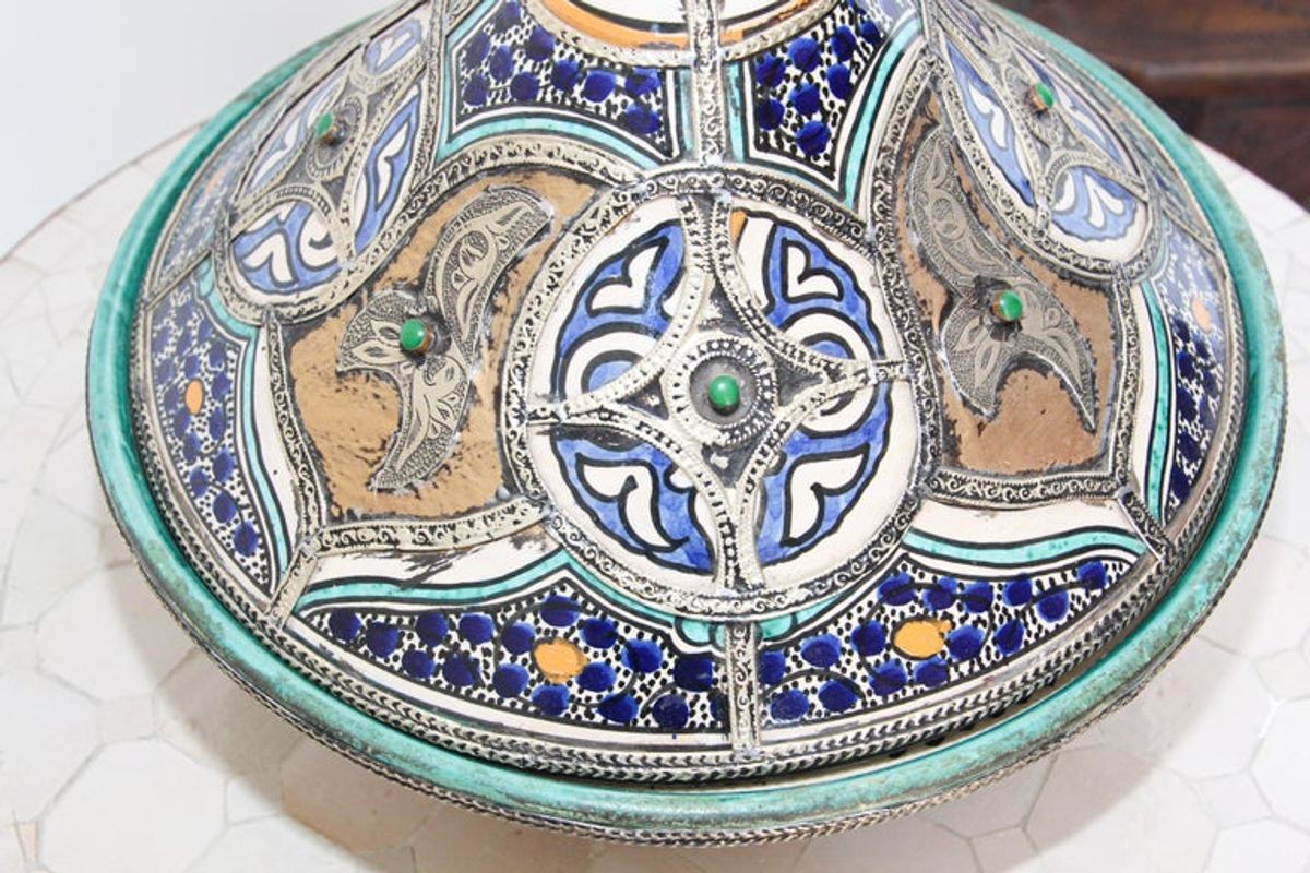 Moroccan Ceramic Bowl with Lid Tajine from Fez Polychrome