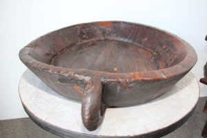 Hand Hewn African Ethiopian Large Wooden Bowl with Handle