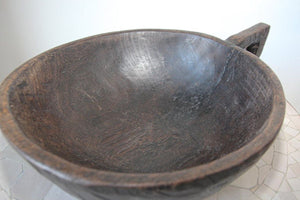 Hand-Carved African Ethiopian Wooden Bowl with Handle