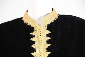 Moroccan Kaftan Black Velvet Vest with Gold Embroideries