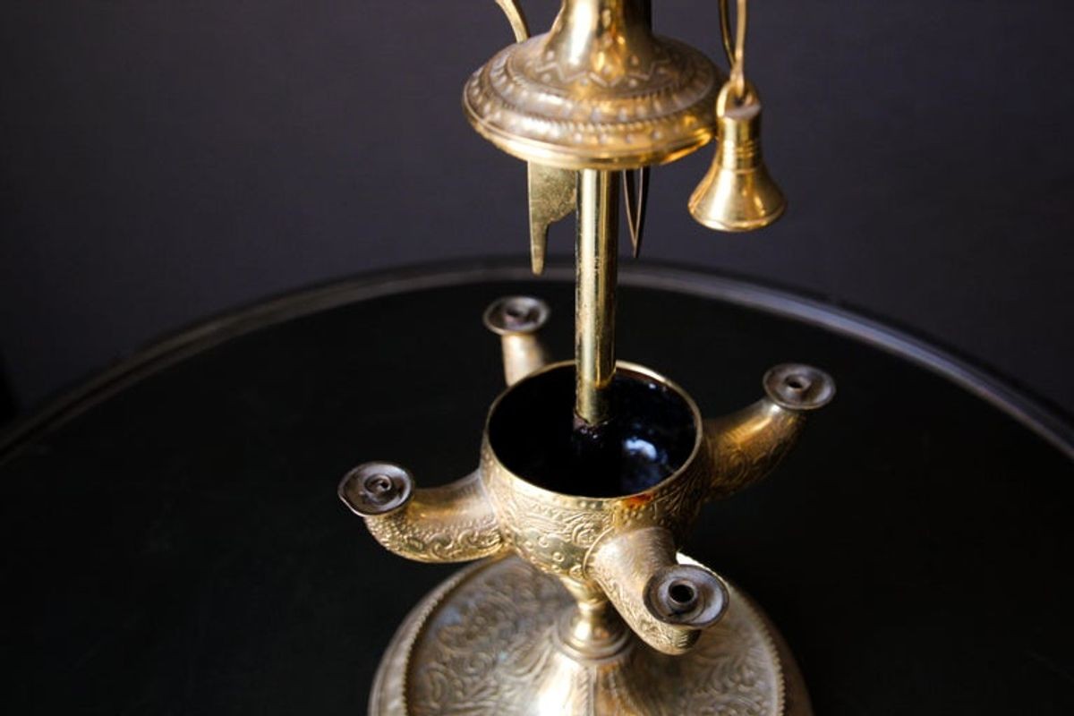 Anglo Indian Victorian Brass Oil Lamp 19th Century