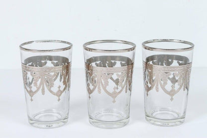 Moroccan Clear and Silver Overlay Shot Glasses Set of 6