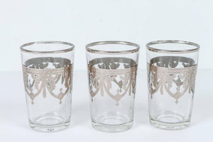 Six Clear and Silver Overlay Shot Glasses