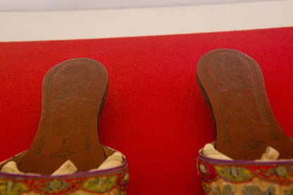 Antique Italian Venetian Shoes Leather and Silk Embroidered Framed