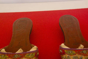 Framed Pair of Asian Chinese Antique Leather and Silk Embroidered