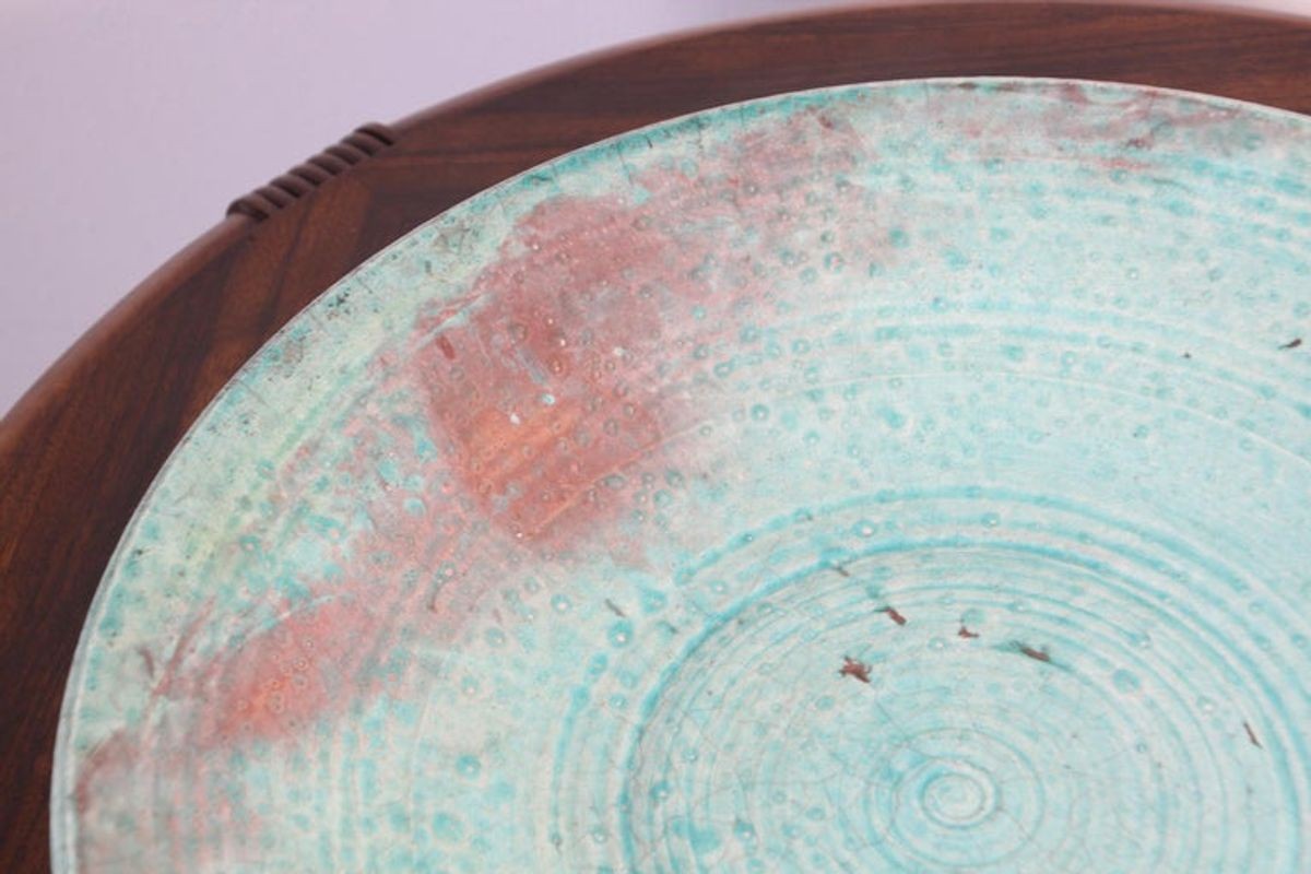 Handcrafted Italian Art Studio Large Stoneware Bowl Aqua Color