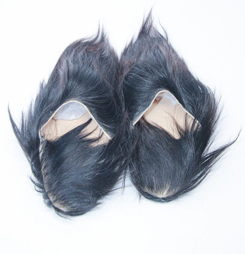 Moroccan Hand Tooled Black Goats Hair Slippers Pointed Shoes