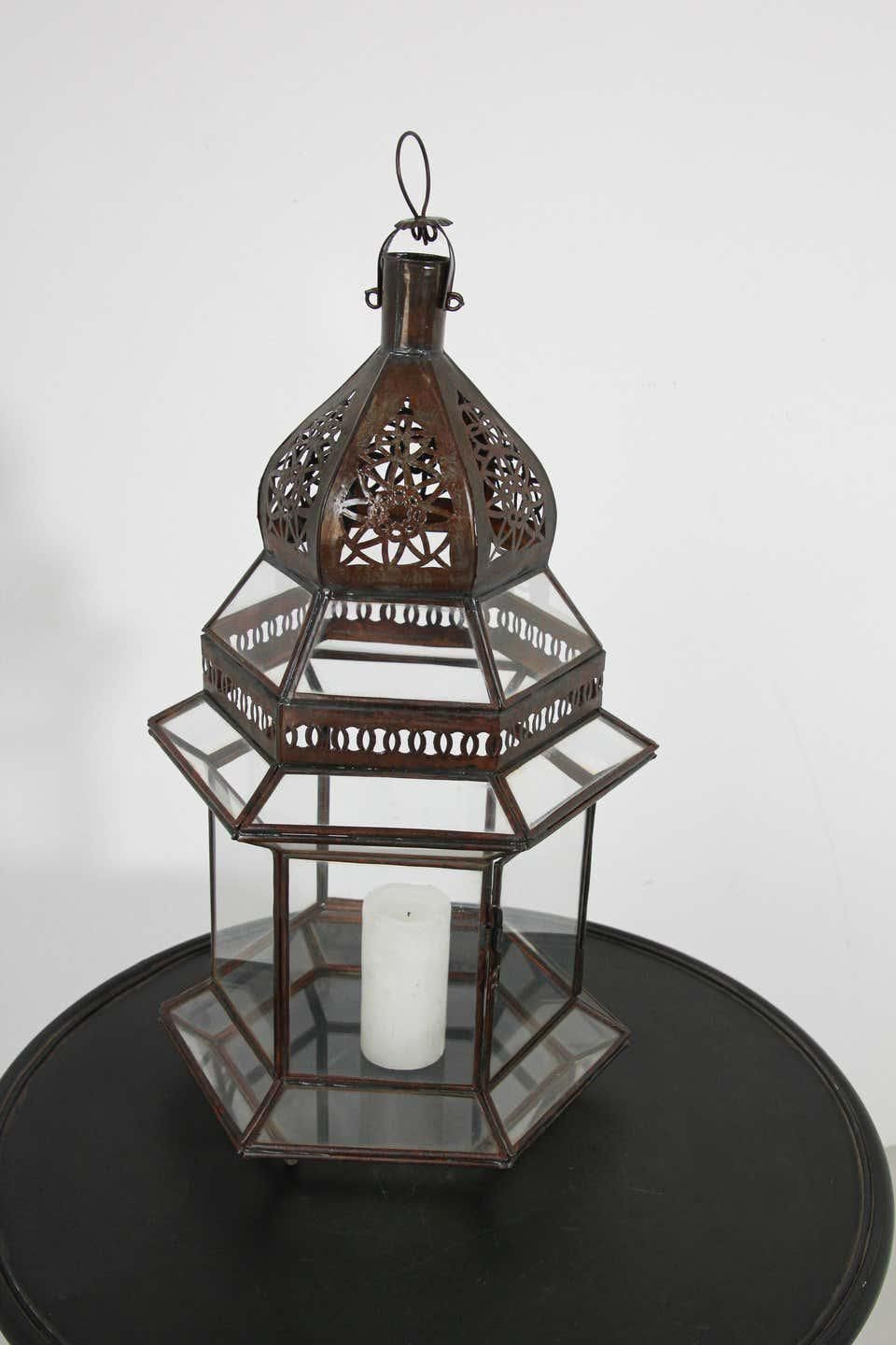 Handcrafted Large Moroccan Clear Glass Candle Lantern