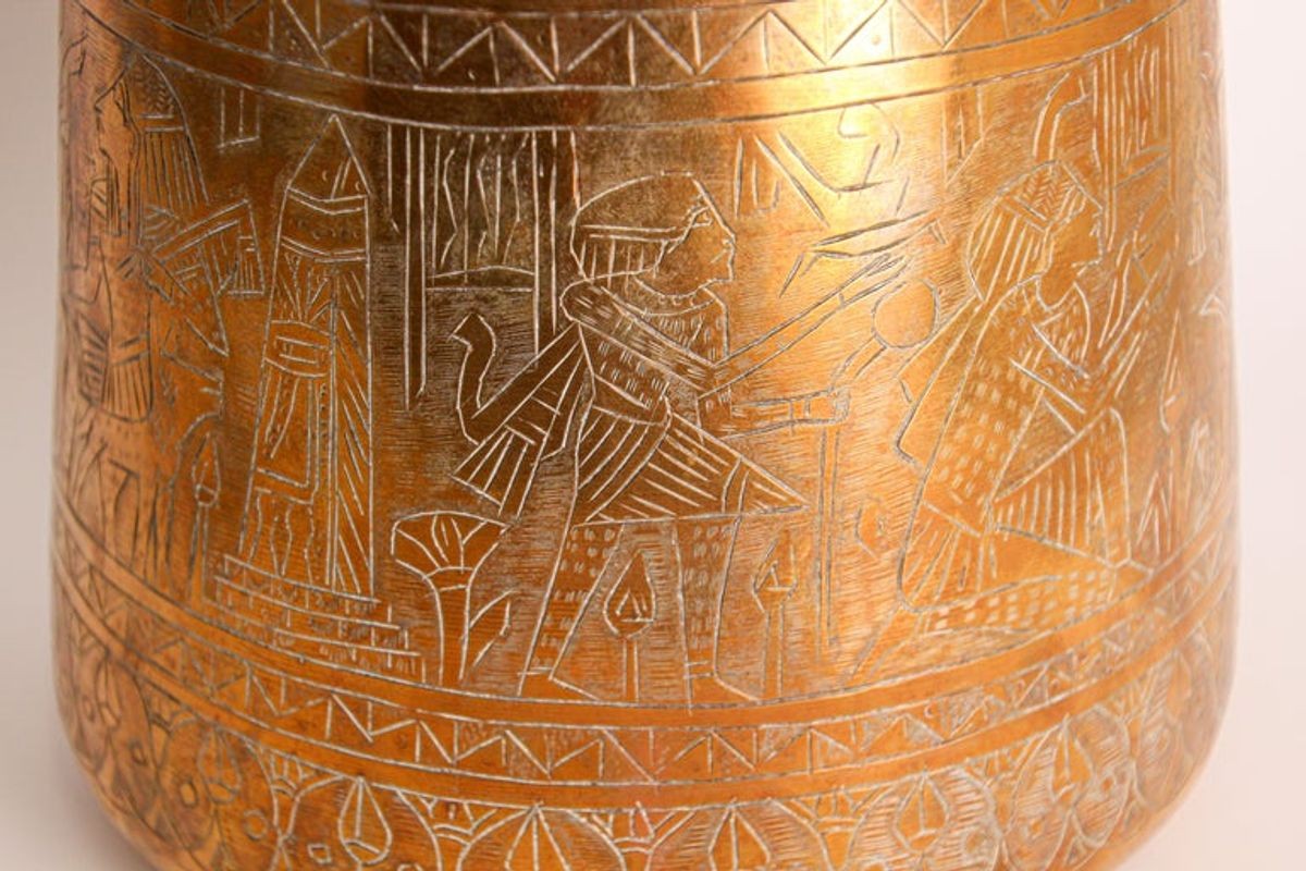 Hand Etched Egyptian Brass Vessel Jardiniere, 19th Century