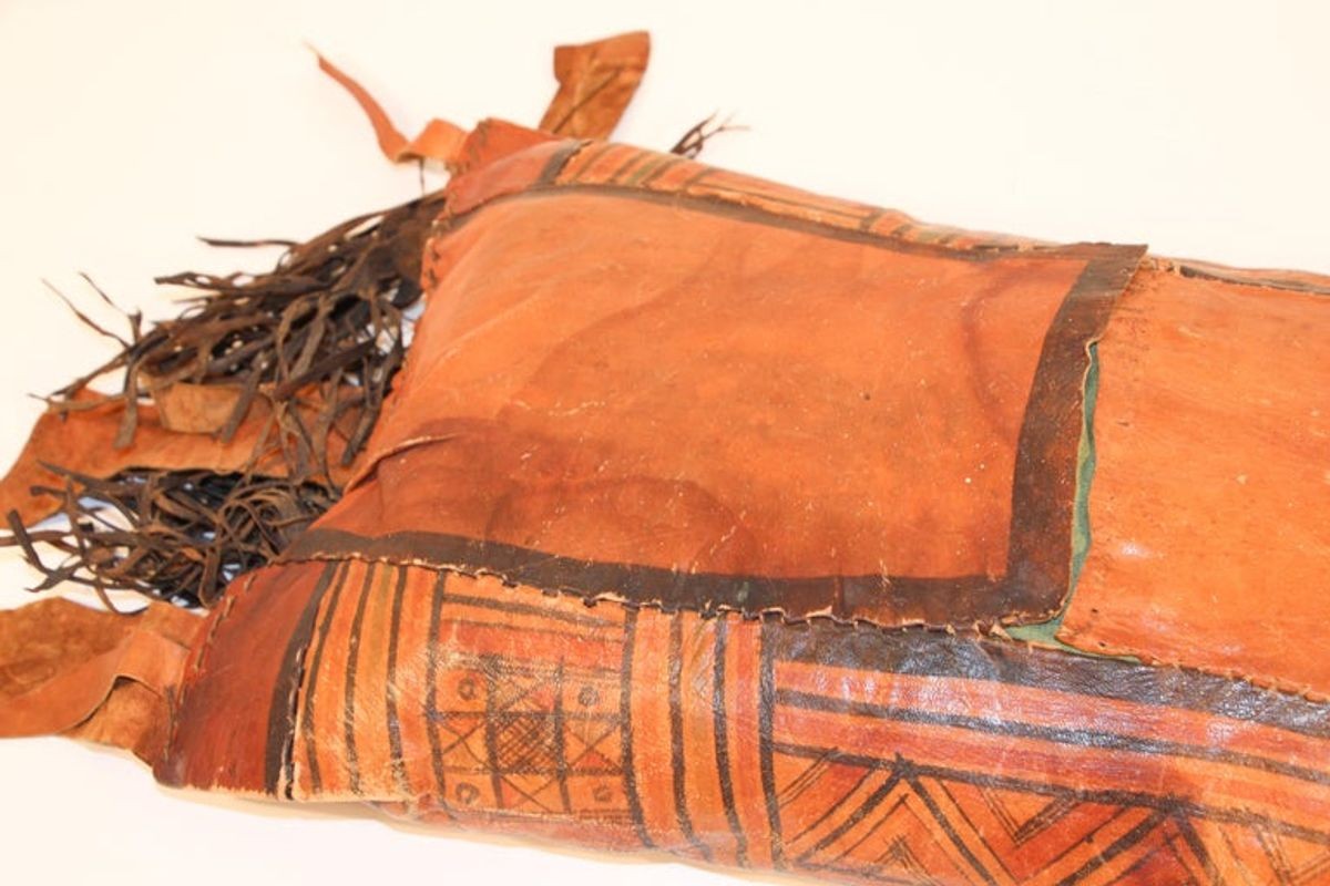 African Tuareg Hand-Tooled Leather Pillow with Fringes