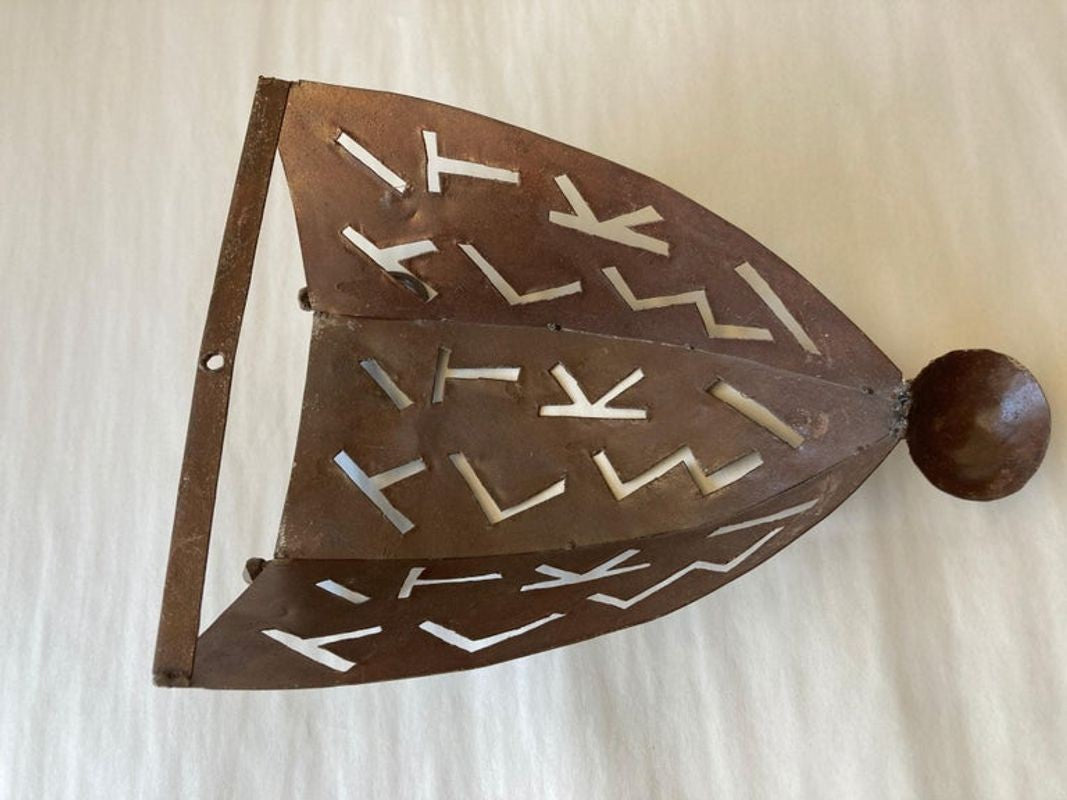 Handcrafted Moroccan Iron Wall Sconce, Tribal Art Design, 1980s