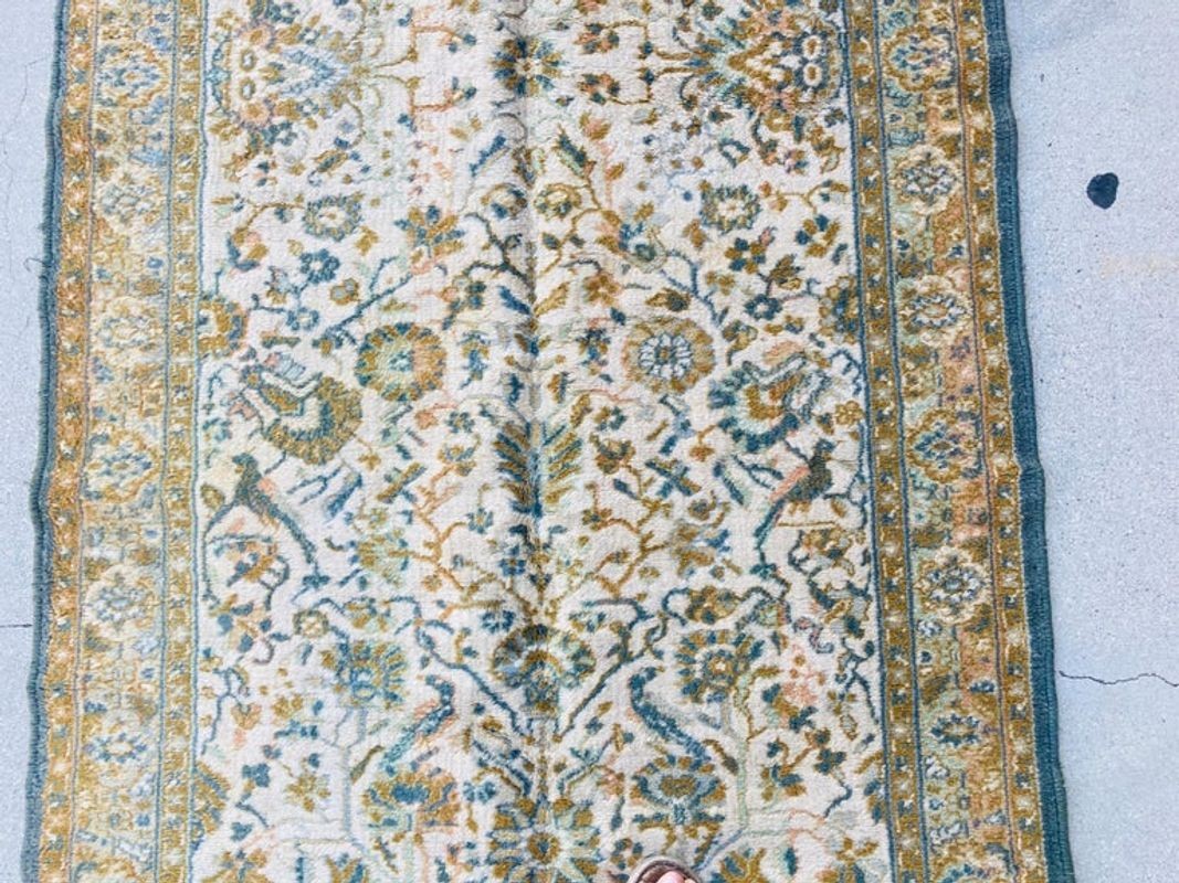 1950s Hand Knotted Green Runner from Turkey
